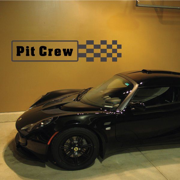 Pit Crew wall decal with checkered racing flags