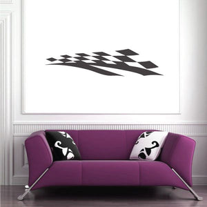 Racing checkered flags wall decal in black and white, vinyl style