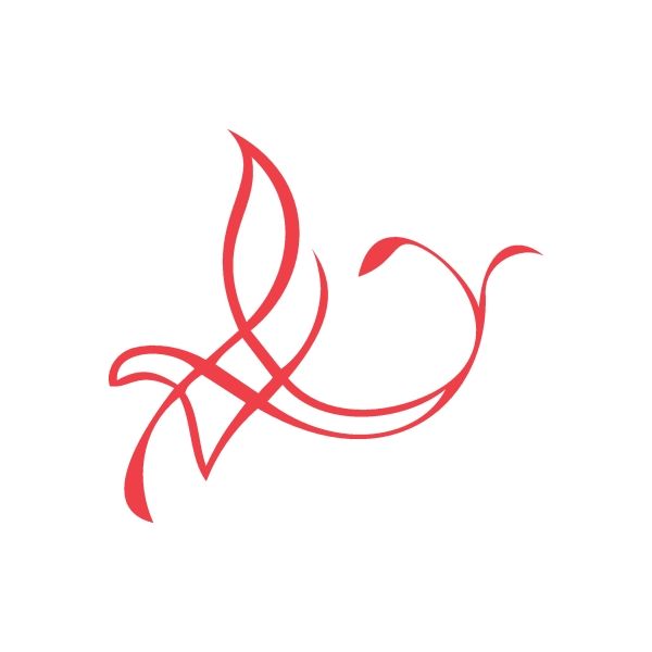 Red racing pinstripe wall decal with swirling flame-like graphic