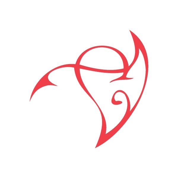 Red racing graphic wall decal with stylized horned face and flame accents