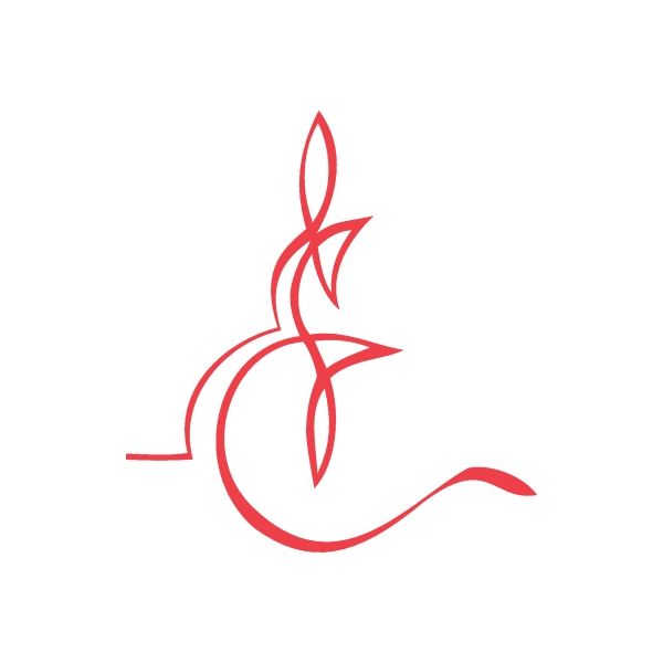 Red racing-style vinyl wall decal graphic with swooping swirl and arrow