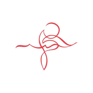 Red racing pinstripe wall decal, stylized flame and scroll graphic