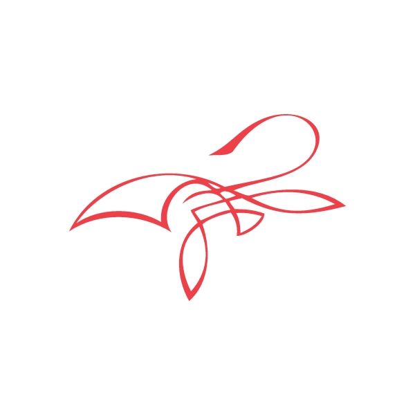 Racing pinstripe wall decal with red swirl and wing-like lines