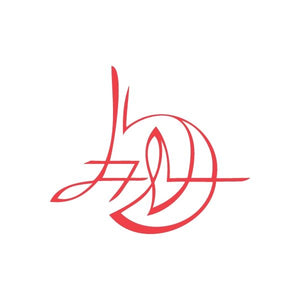 Red racing graphic wall decal with swirl and script-style lettering