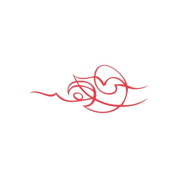 Red racing pinstripe wall decal with stylized swirl emblem outline