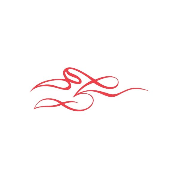 Red racing pinstripe wall decal with flowing swirl graphic