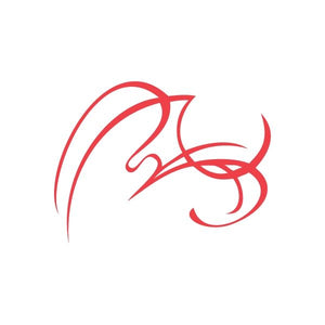 Red racing pinstripe graphic vinyl wall decal with swooping swirl