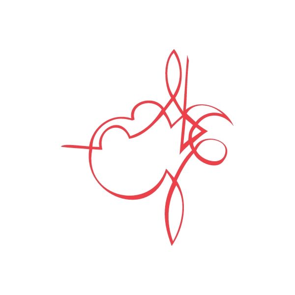 Red racing pinstripe wall decal graphic with swirl circles and ribbon-like shapes