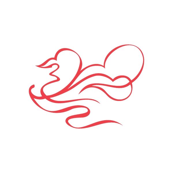 Red racing pinstripe wall decal with flowing swirl lines and stylized heart shapes