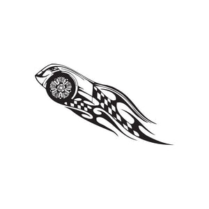Racing graphic vinyl wall decal with black-and-white stylized race car silhouette.