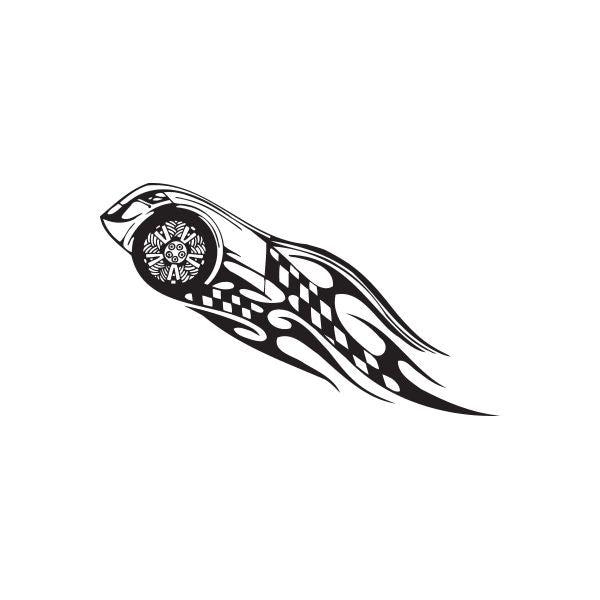 Racing graphic vinyl wall decal with black-and-white stylized race car silhouette.