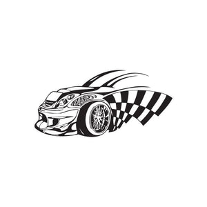 Racing car graphic vinyl wall decal with black and white stripes