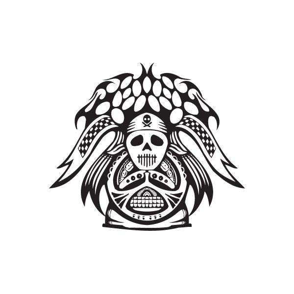 Racing graphic wall decal: black and white skull with crossbones and flames