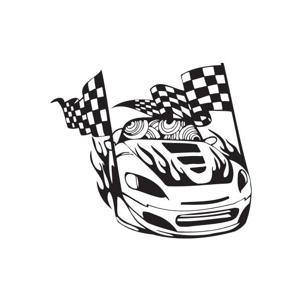 Racing graphic wall decal: black-and-white checkered flag car design