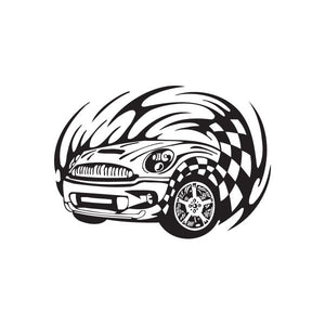 Racing car vinyl wall decal, black and white speed graphic