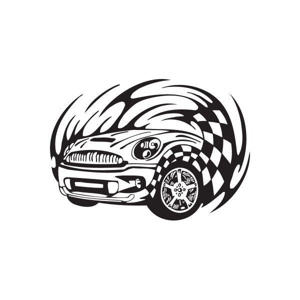 Racing car vinyl wall decal, black and white speed graphic