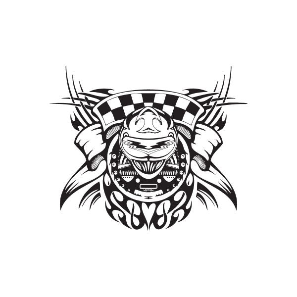 Racing wall decal with black-and-white checkered helmet skull graphic