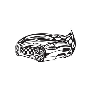 Racing car graphic vinyl wall decal, black and white