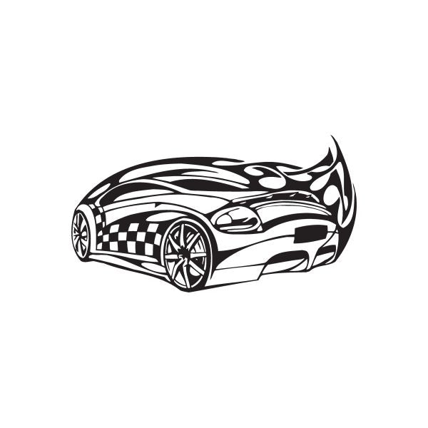 Racing car graphic vinyl wall decal, black and white