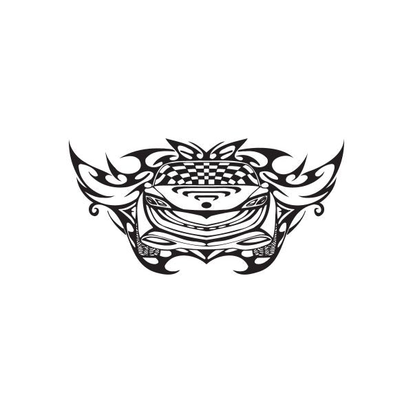 Racing graphic vinyl wall decal with black and white race car emblem