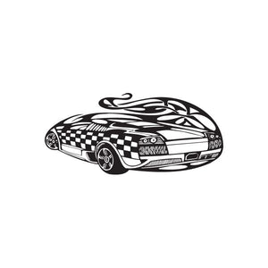 Racing car vinyl wall decal with black-and-white checkered details