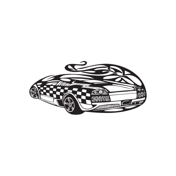 Racing car vinyl wall decal with black-and-white checkered details