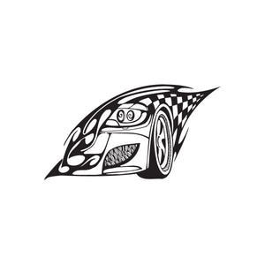 Racing car vinyl wall decal with black-and-white checkered front
