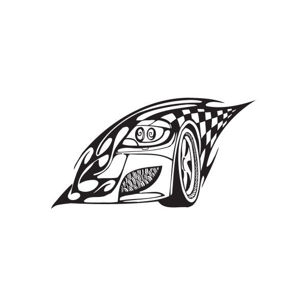 Racing car vinyl wall decal with black-and-white checkered front