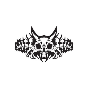 Racing skull and flame vinyl wall decal, black graphic with horns