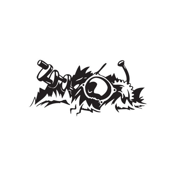Racing graphic wall decal: black graffiti helmet with goggles and racing tools