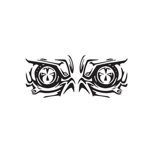 Racing vinyl wall decal with twin tire-eye graphic in black and white