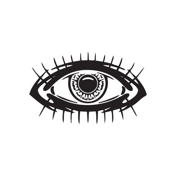 Racing graphic wall decal with stylized eye and speed lines, black and white