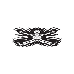 Racing graphic wall decal with black wing motif and sunburst center