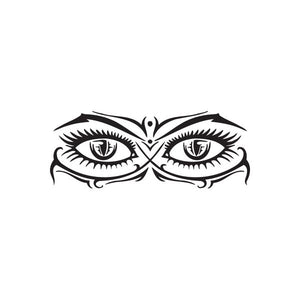 Racing vinyl wall decal of stylized black eyes with lashes and brows, symmetrical design