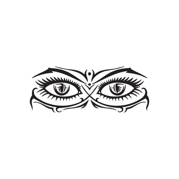 Racing vinyl wall decal of stylized black eyes with lashes and brows, symmetrical design