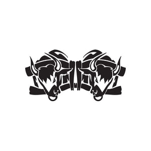 Racing graphic vinyl wall decal with mirrored black animal heads and flames