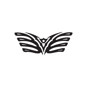 Racing graphic wall decal: black wing design with white stripe details