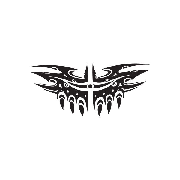 Racing graphic wall decal: black cross-wing emblem with tribal flame details