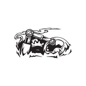 Racing graphic wall decal of a black racing vehicle with flames
