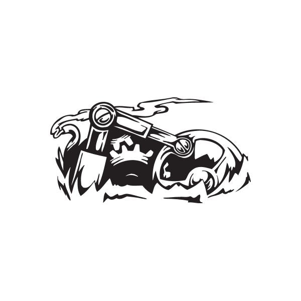 Racing graphic wall decal of a black racing vehicle with flames