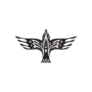 Racing vinyl wall decal featuring a black winged emblem with flame-style center