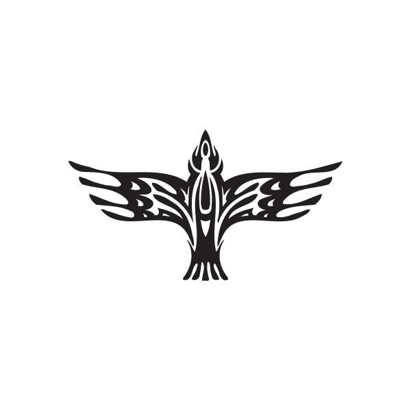Racing vinyl wall decal featuring a black winged emblem with flame-style center