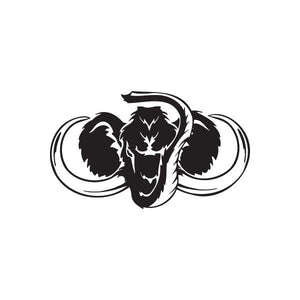 Black racing graphic wall decal with bull head and swirl lines.
