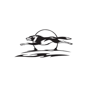 Racing car vinyl wall decal graphic with black silhouette and speed stripes