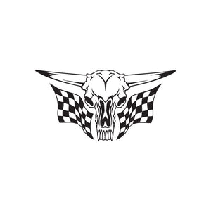 Racing graphic wall decal with skull and crossed wings, checkered flag pattern
