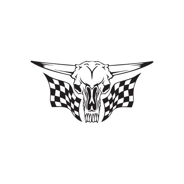 Racing graphic wall decal with skull and crossed wings, checkered flag pattern
