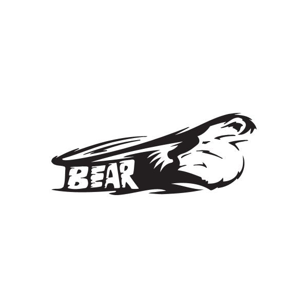 Racing vinyl wall decal with black and white bear head and “BEAR” text