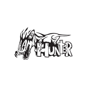 Racing skull wall decal with flame graphics and “HUNTER” text in black and white