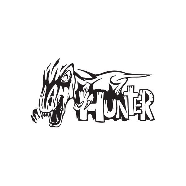 Racing skull wall decal with flame graphics and “HUNTER” text in black and white