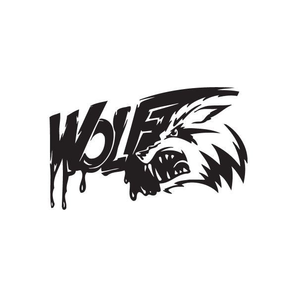 Racing graphic wall decal with black-and-white wolf head and bold lettering